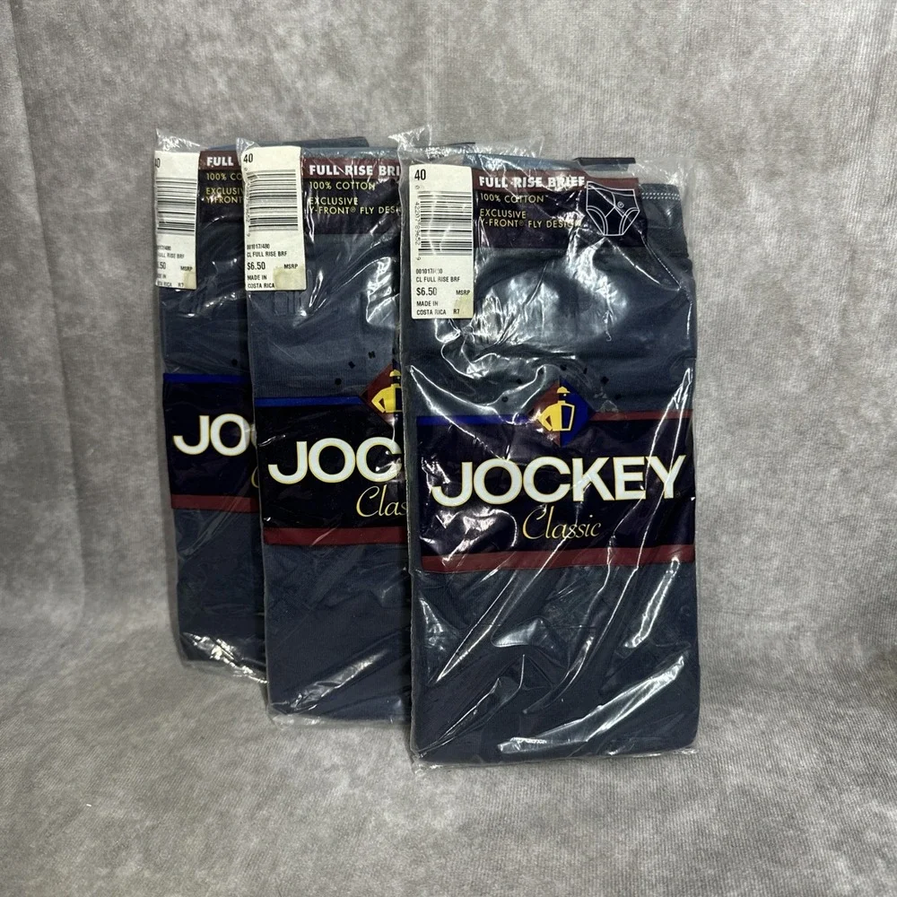 3 Pair Vintage NOS  Jockey Classic Y-Front Full Rise Briefs - 40, Navy #5338